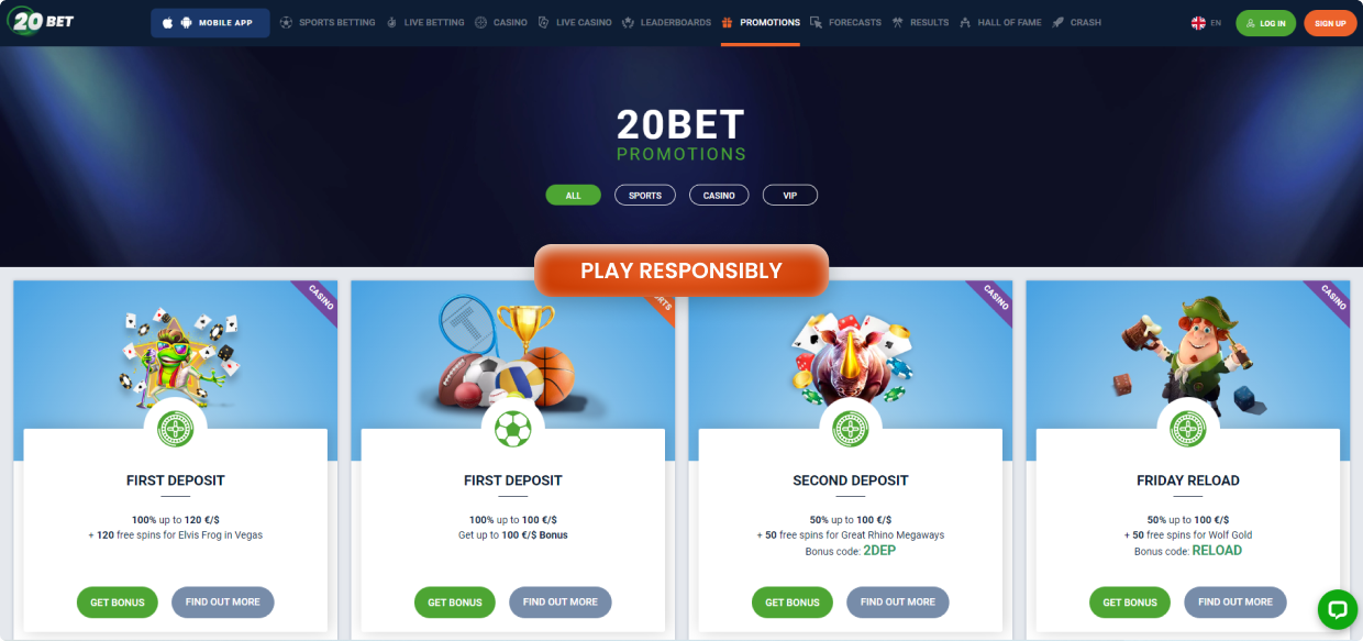 20bet Bonusar och kampanjer